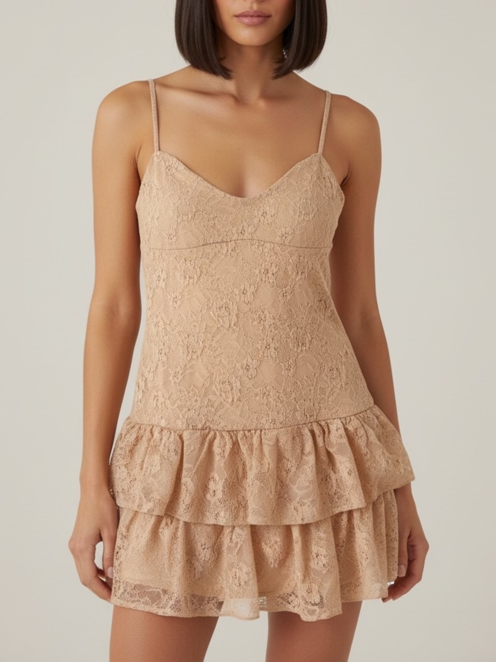 Forever 21 Beige Lace Ruffle Mini Dress